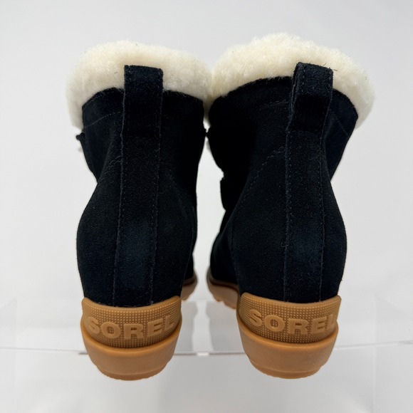 Sorel Women's Ankle Boots Black Suede Shearling Wedge Winter Snow Shoes - Picture 5 of 7